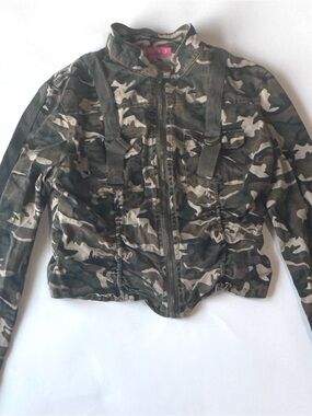 Y2K Jennyfer Camo Utility Jacket Cropped Military Grunge Zip Up M